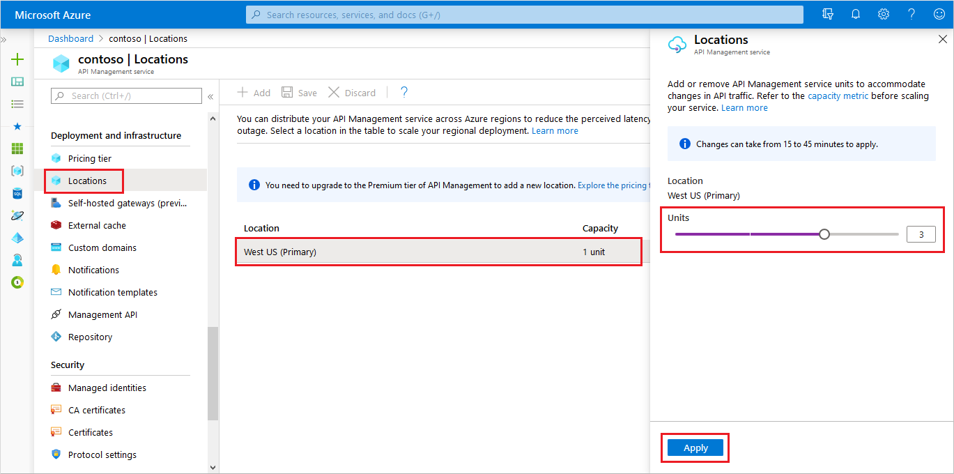 Escalado de un servicio API Management en Azure Portal