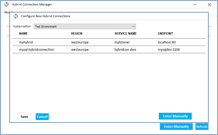 Captura de pantalla de configuración de conexiones híbridas nuevas.