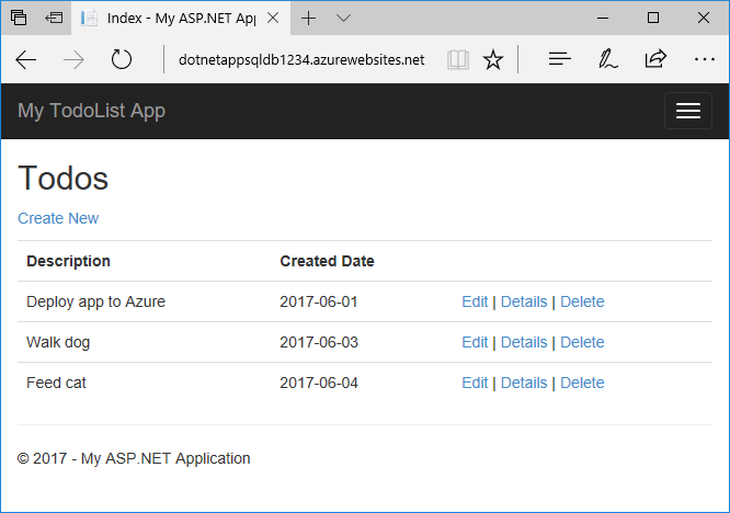 Aplicación de ASP.NET publicada en Azure App Service