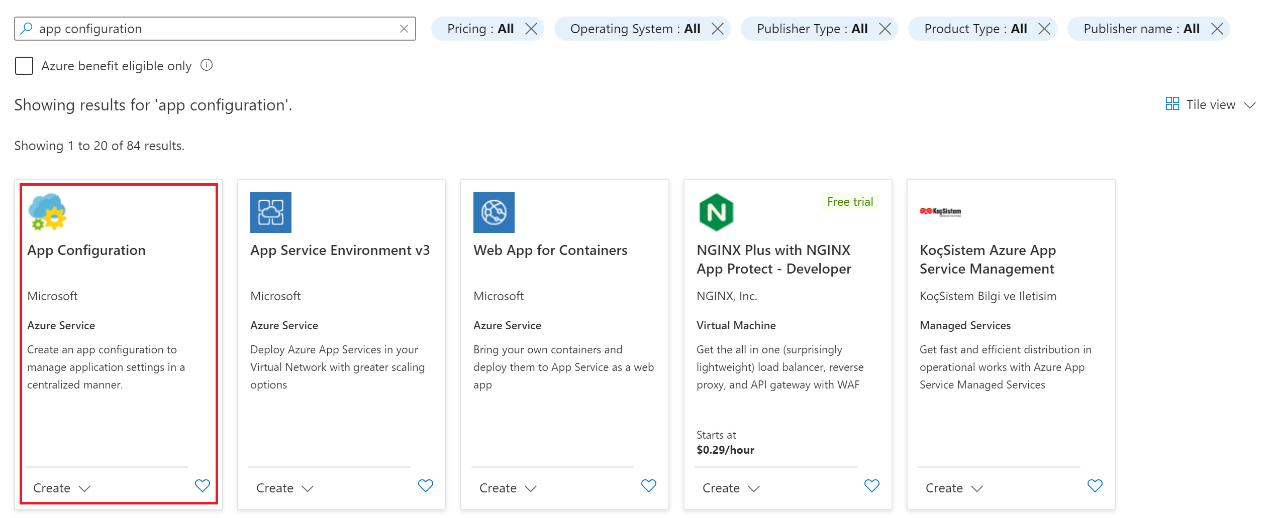 En los resultados de la búsqueda en el MarketPlace, se destaca la configuración de la aplicación