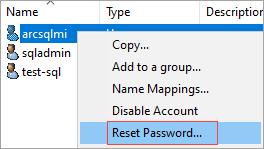 Recorte de pantalla del control para restablecer la contraseña de una cuenta de usuario de Active Directory.