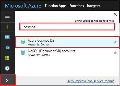 Búsqueda del servicio Azure Cosmos DB