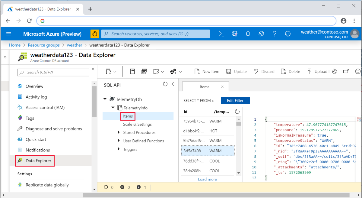 Explorador de datos de Azure Cosmos DB