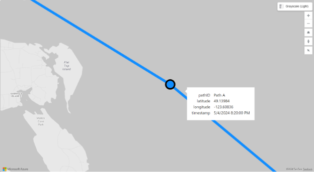 Recorte de pantalla en el que se muestra un mapa con la capa de ruta.