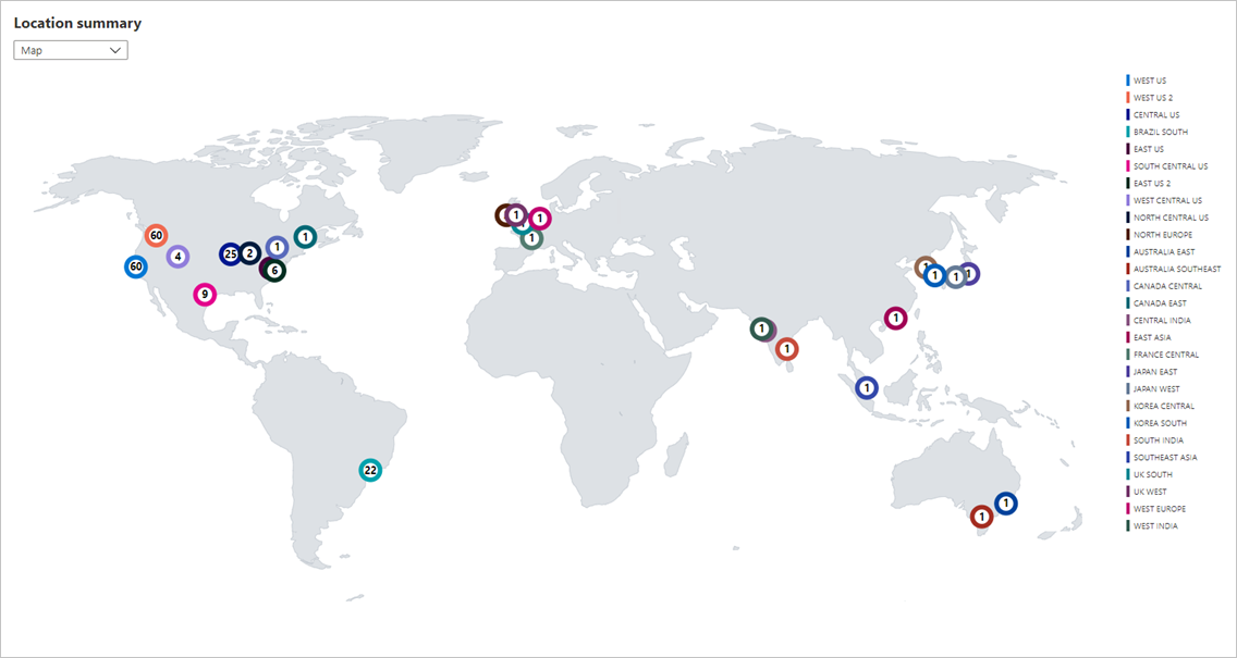 Resumen de recursos en una vista de mapa