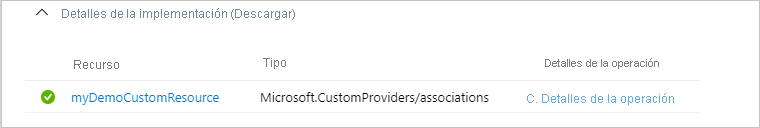 Captura de pantalla del Azure Portal que muestra la implementación correcta del nuevo recurso de asociaciones.