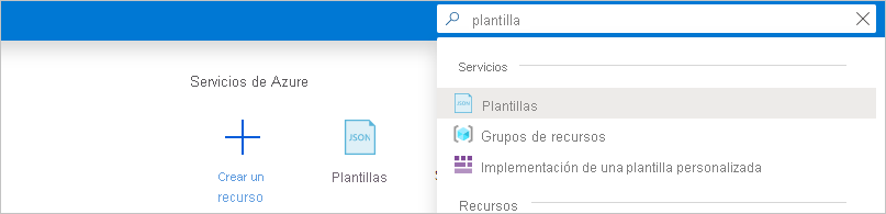 Captura de pantalla de la barra de búsqueda en el Azure Portal con 