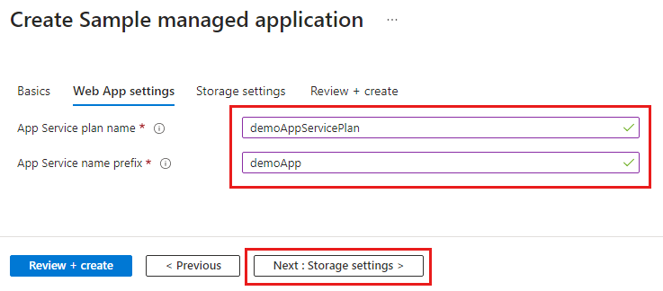 Captura de pantalla que resalta la información requerida en la pestaña Configuración de la aplicación web.