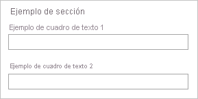 Captura de pantalla del elemento de interfaz de usuario Microsoft.Common.Section con un encabezado y elementos agrupados.