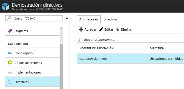 Visualización de la asignación de directiva