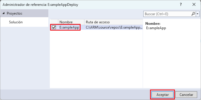 Captura de pantalla de la ventana Añadir referencia en Visual Studio con la opción del proyecto de aplicación web seleccionada.