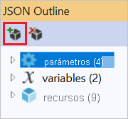 Captura de pantalla de la ventana Esquema JSON con la opción Agregar nuevo recurso resaltada.