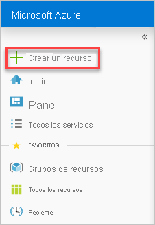 Captura de pantalla de la creación de un nuevo recurso en el portal Azure