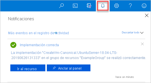 Captura de pantalla de la notificación de despliegue en el portal Azure