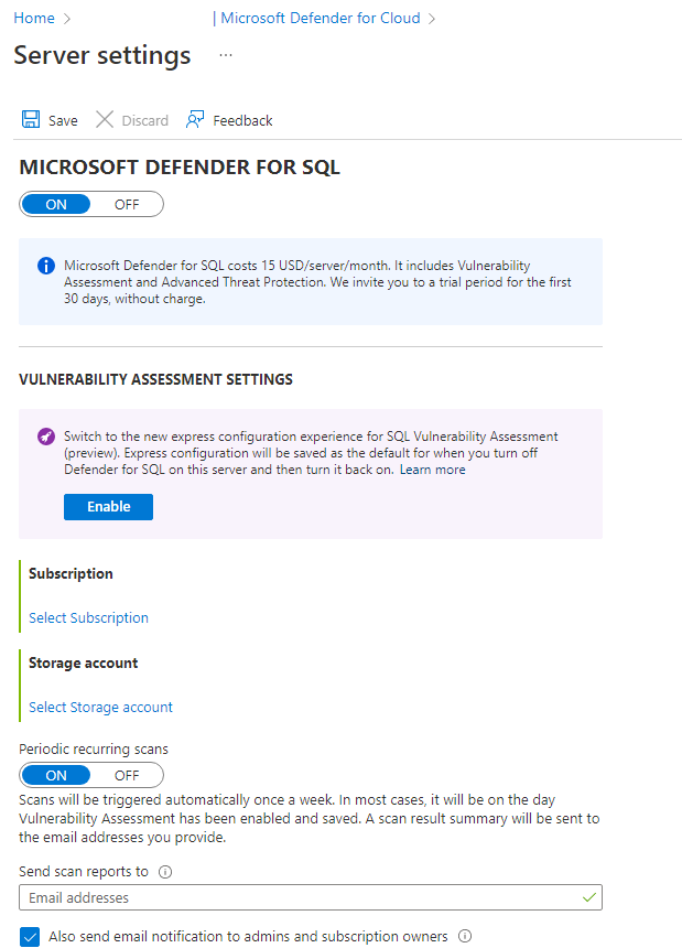 Captura de pantalla que muestra la evaluación de vulnerabilidades en la configuración.