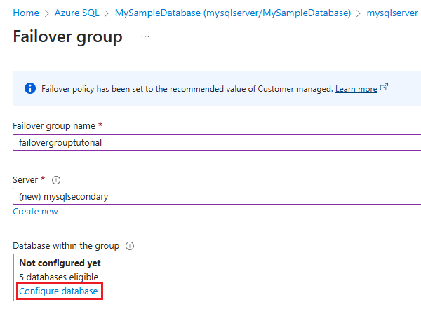 Captura de pantalla del panel Grupo de migración tras error en Azure Portal.