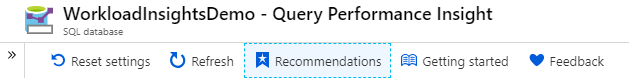 Captura de pantalla de la pestaña Recomendaciones de Azure Portal.