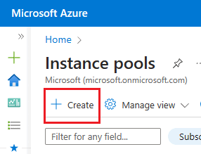 Captura de pantalla de la página Grupos de instancias de Azure Portal, con la opción +Crear seleccionada.