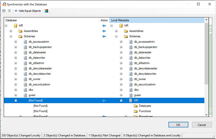 Captura de pantalla que muestra la revisión de Sincronizar con base de datos.