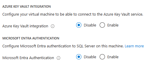 Captura de pantalla de Azure Portal en la página de seguridad de SQL Server donde se puede habilitar la autenticación.