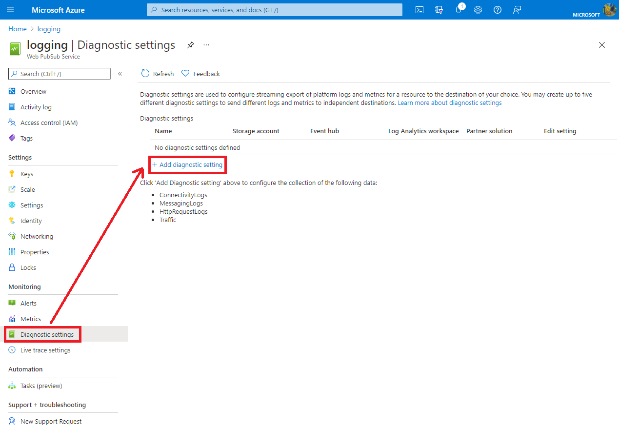 Captura de pantalla de la visualización de la configuración de diagnóstico y la creación de una nueva configuración