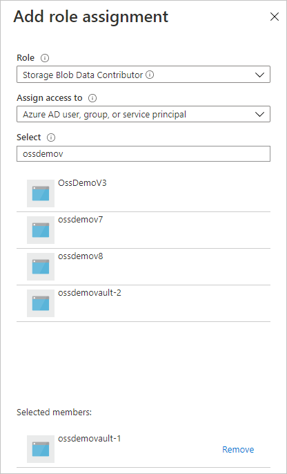 Screenshot showing the process to assign Storage Blob Data Contributor role.