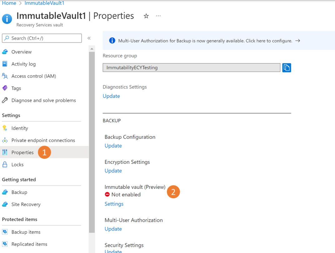 Captura de pantalla en la que se muestra cómo abrir la configuración del almacén inmutable.