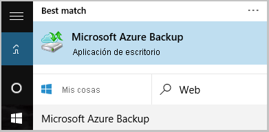 Screenshot shows how to launch the Azure Recovery Services agent.