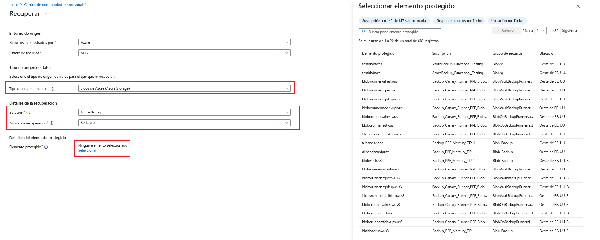 Select Backup Instance