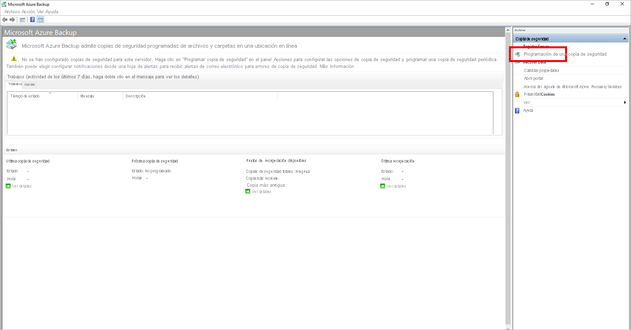 Captura de pantalla que muestra cómo seleccionar copia de seguridad programada.