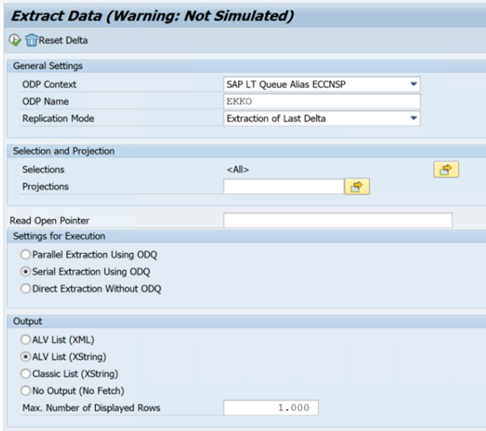 Captura de pantalla que muestra la configuración en el cuadro de diálogo Extraer datos.