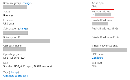 Dirección IP en Azure Portal