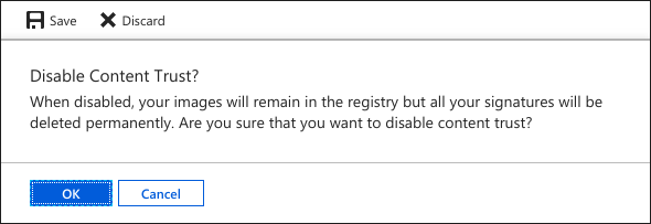 Deshabilitación de la confianza en el contenido para un registro en Azure Portal