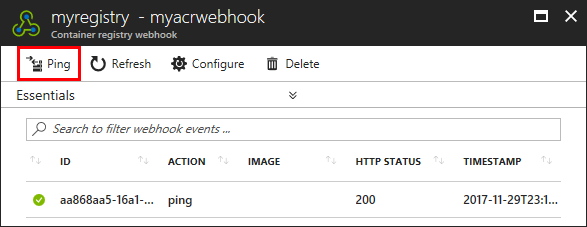 Interfaz de usuario de creación de webhook ACR en Azure Portal