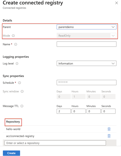 Creación de un registro conectado en modo ReadOnly