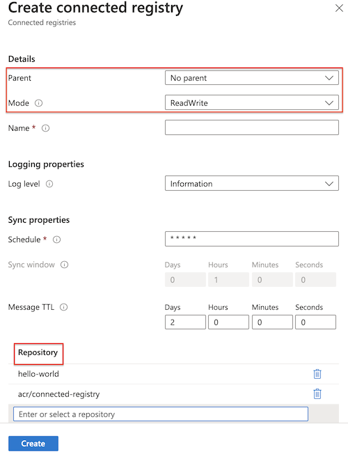 Creación de un registro conectado en modo ReadWrite