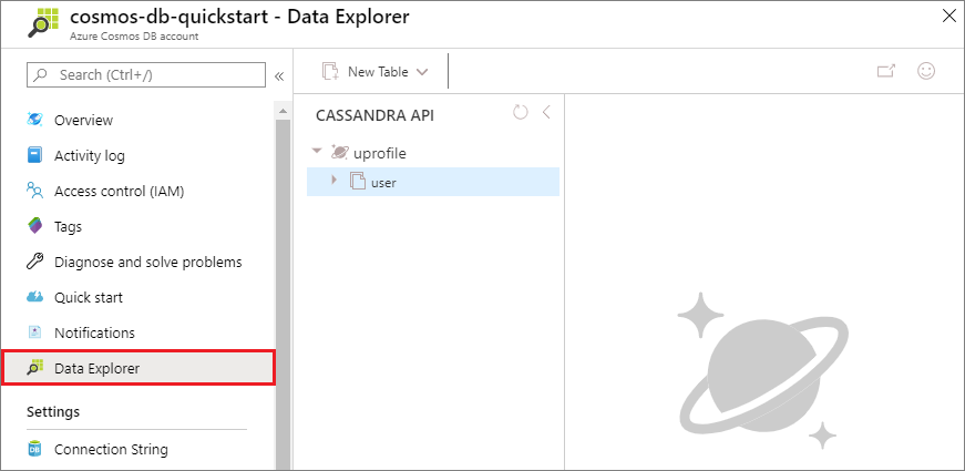 Captura de pantalla que muestra la página Data Explorer, donde puede ver los datos.