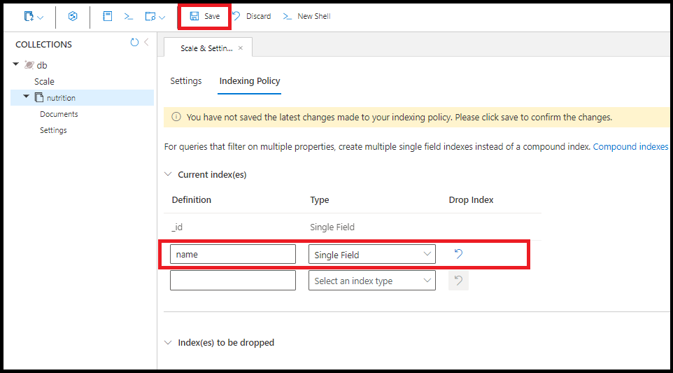 Agregar un índice de nombres en el editor de directivas de indexación