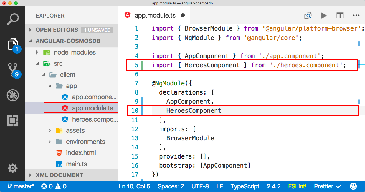 Apertura del archivo app-module.ts