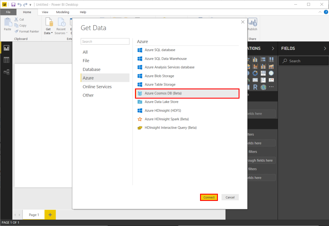 Obtención de datos de Power BI Desktop: conector de Power BI