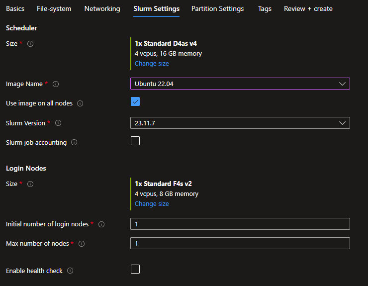 Captura de pantalla de la configuración de Slurm