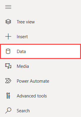 Captura de pantalla del menú de navegación en la nueva página de la aplicación. La opción de menú Data (Datos) está resaltada.