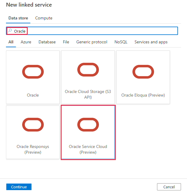 Seleccione el conector de Oracle Service Cloud.