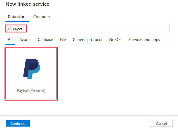 Captura de pantalla del conector de PayPal.