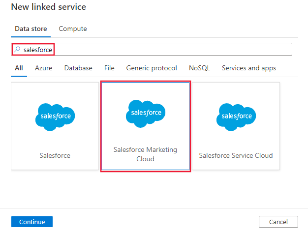 Seleccione el conector de Salesforce Marketing Cloud.