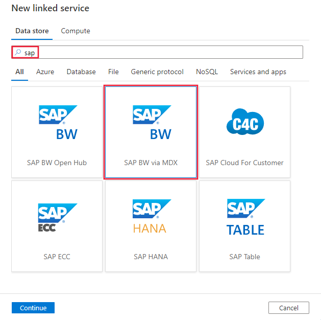 Selección de SAP BW a través del conector MDX.