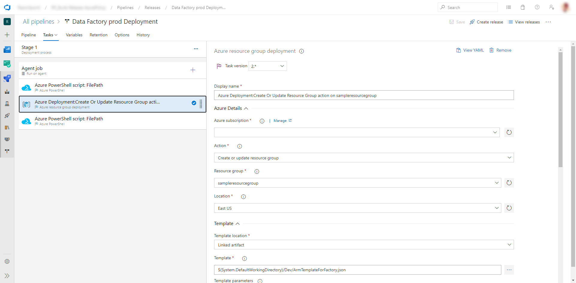 Implementación de producción de Data Factory