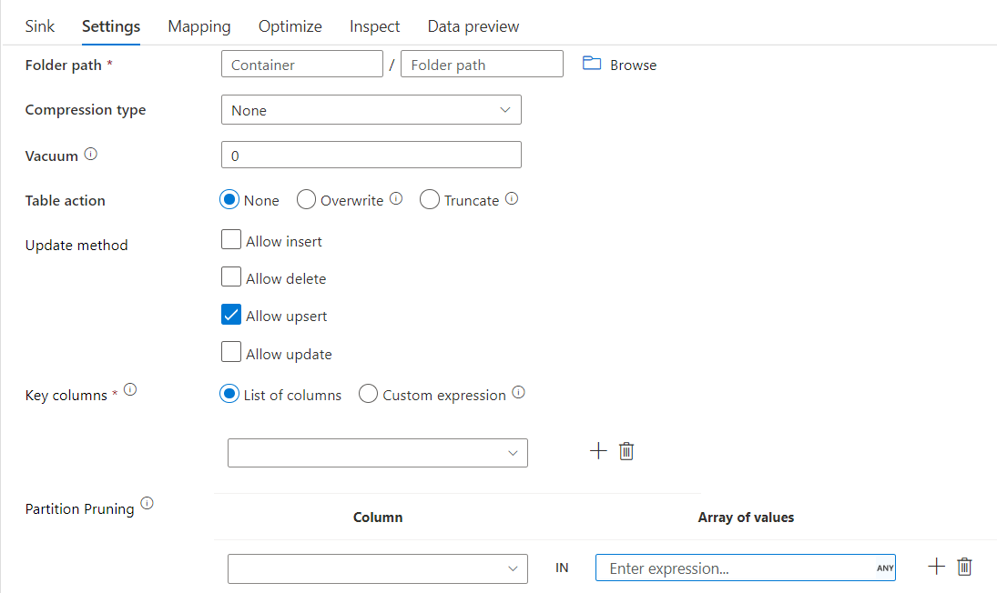 Screenshot of partition pruning options are available to limit the inspection.