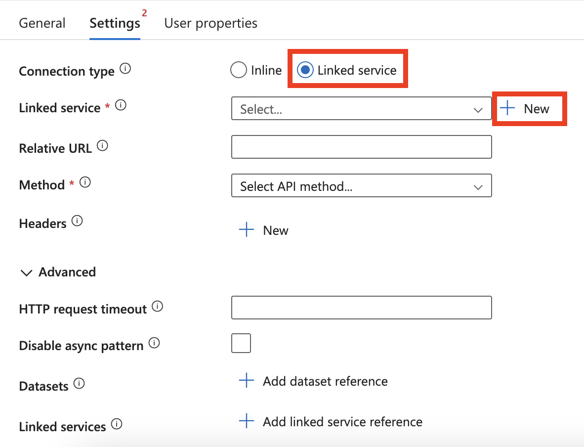 Captura de pantalla de la configuración de actividad web con el servicio vinculado seleccionado.