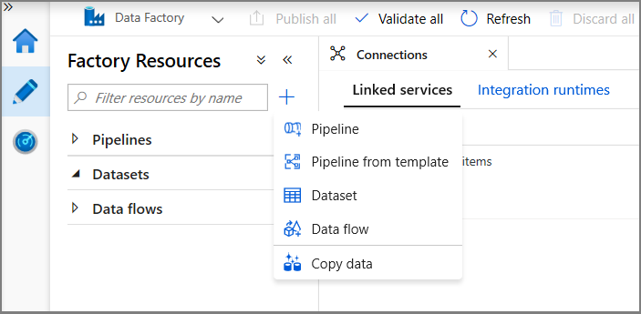 Menú New Dataset (Nuevo conjunto de datos)